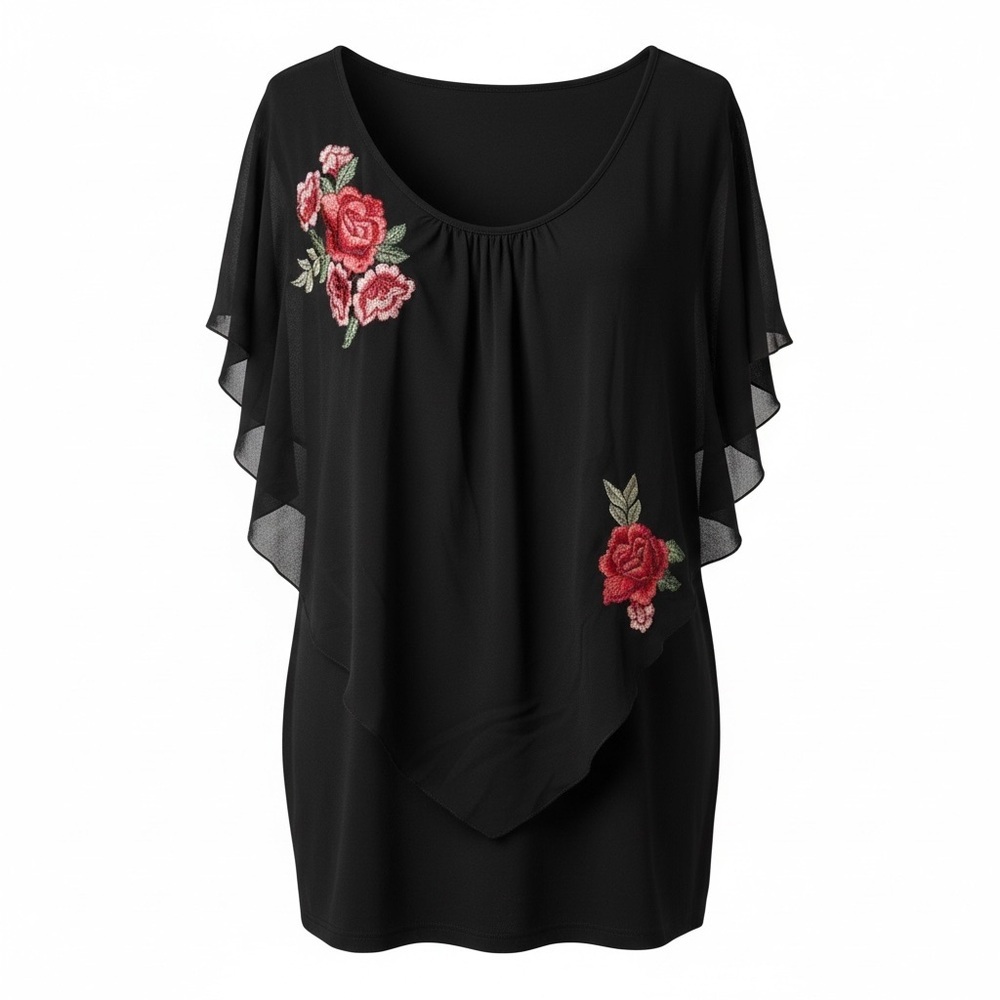 Naif Black Spaghetti‑Strap Top with Sheer Floral Overlay